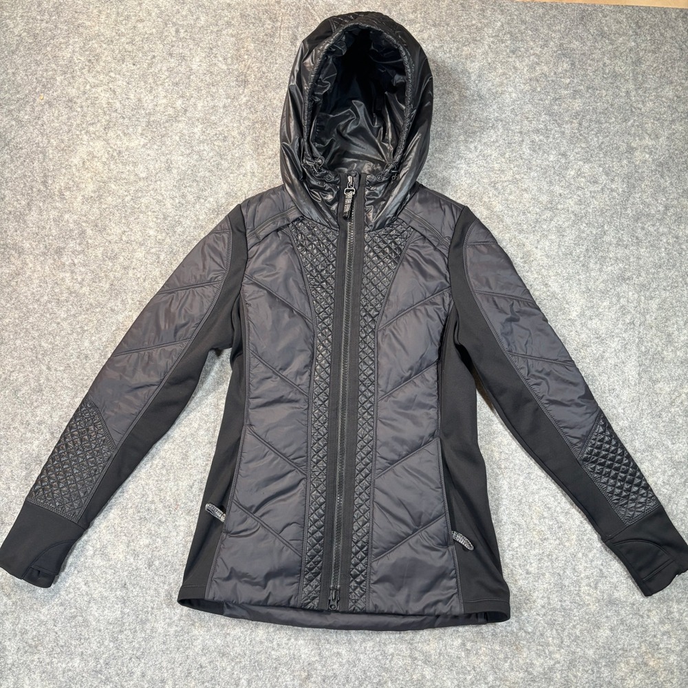 Athleta Jacket Women S Black Quilted Hybrid Primaloft Hooded Full Zip Activewear